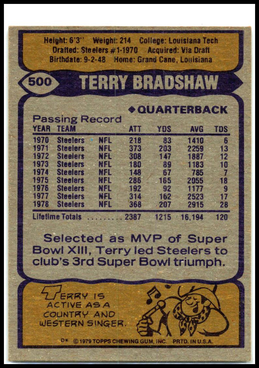 1979 Topps #500 Terry Bradshaw Pittsburgh Steelers