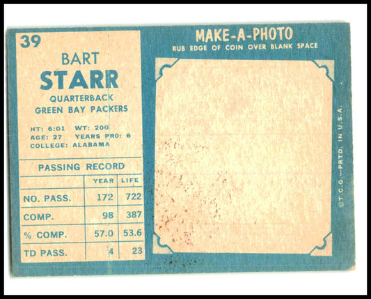 1961 Topps #39 Bart Starr Green Bay Packers