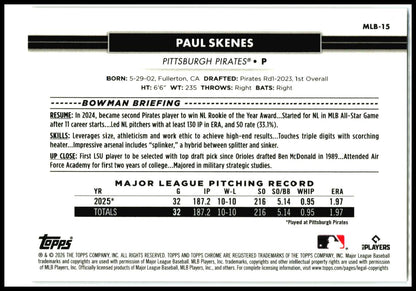2026 Topps Chrome National Gold #/50 #MLB-15 Paul Skenes Pittsburgh Pirates