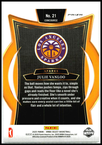 2025 Panini Select WNBA Silver Prizms #21 Julie Vanloo Los Angeles Sparks