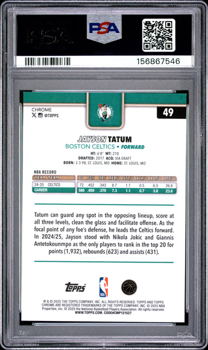 2025 Topps Chrome Image Var-Orange Speckle #49 Jayson Tatum PSA 9 Mint