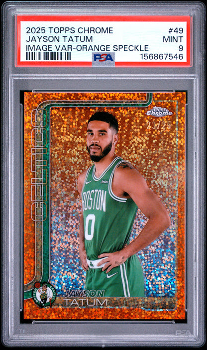 2025 Topps Chrome Image Var-Orange Speckle #49 Jayson Tatum PSA 9 Mint