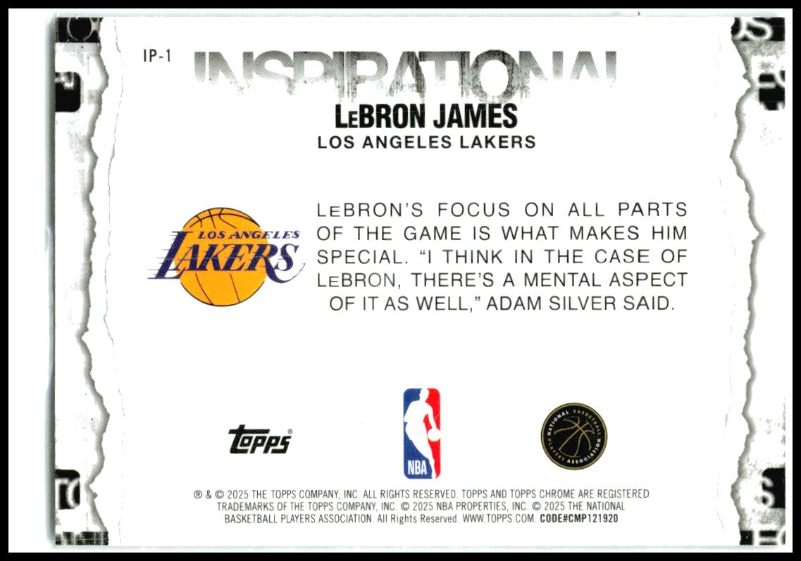 2025-26 Topps Chrome Inspirational Magenta Refractor #IP-1 LeBron James Lakers