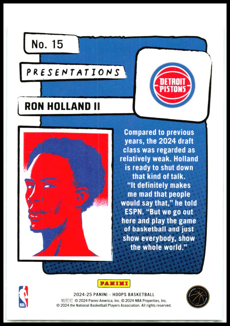 2024-25 Hoops Presentations #15 Ron Holland II Detroit Pistons