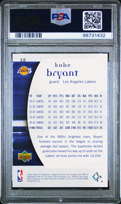 2005 Sp Authentic #38 Kobe Bryant PSA 9 Mint