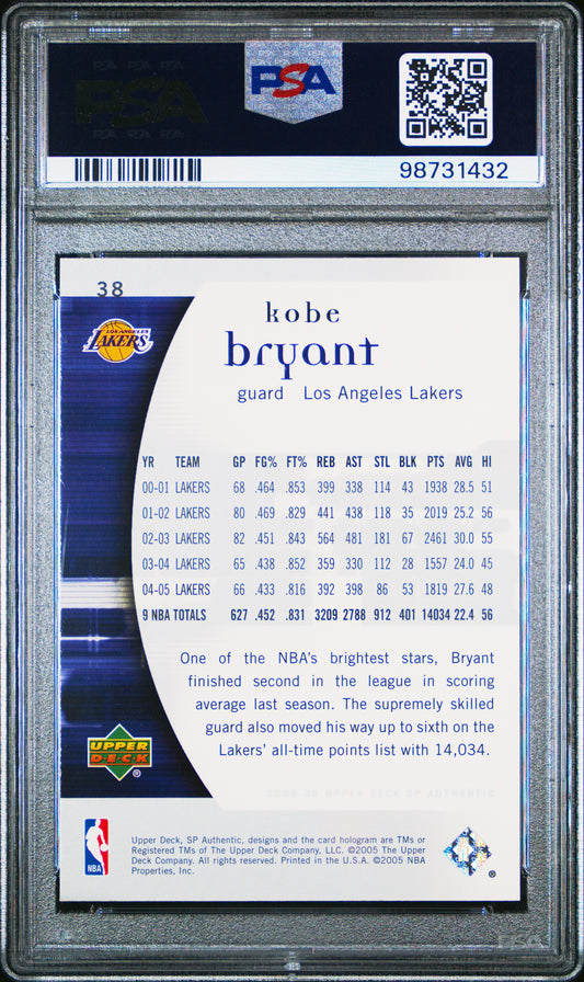 2005 Sp Authentic #38 Kobe Bryant PSA 9 Mint