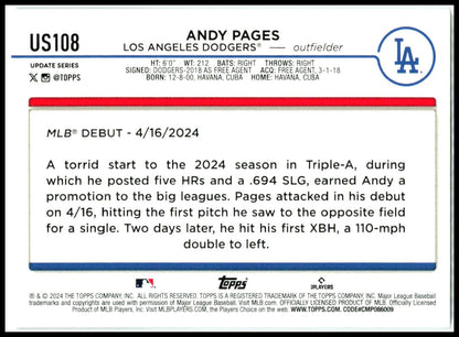 2024 Topps Update Silver Crackle Foilboard #US108 Andy Pages Los Angeles Dodgers