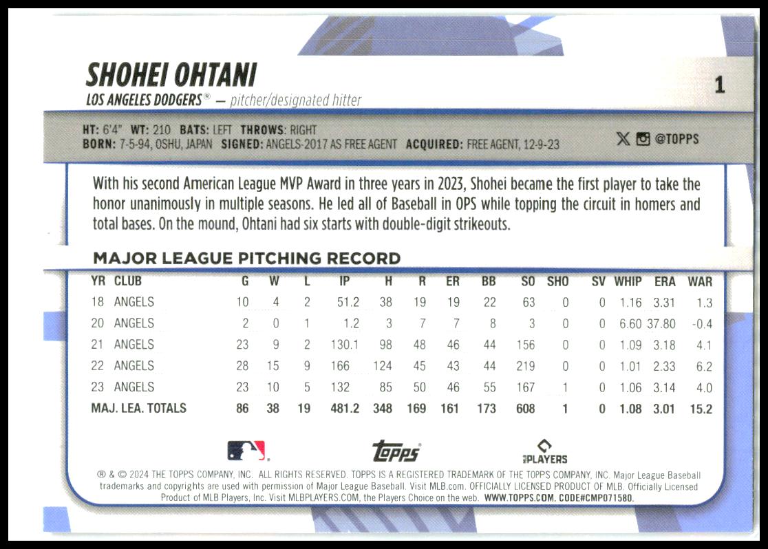 2024 Topps Big League Electric Orange #1 Shohei Ohtani Los Angeles Dodgers