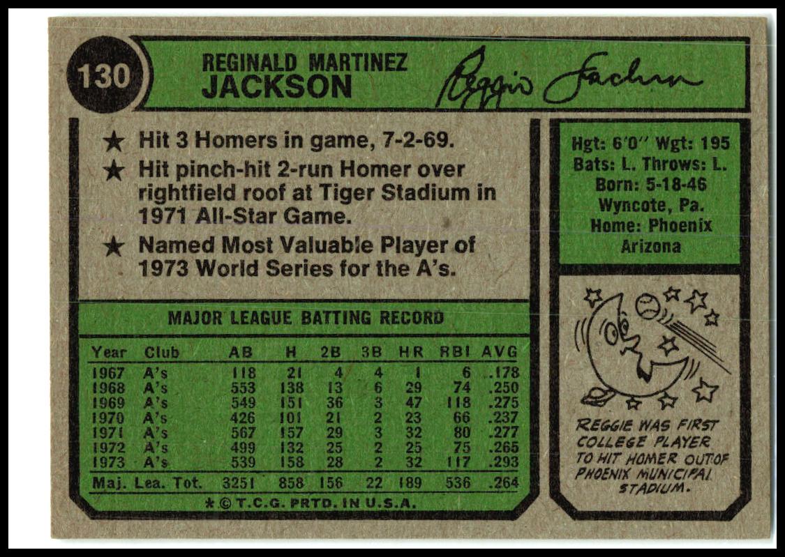 1974 Topps HOF #130 Reggie Jackson Oakland Athletics