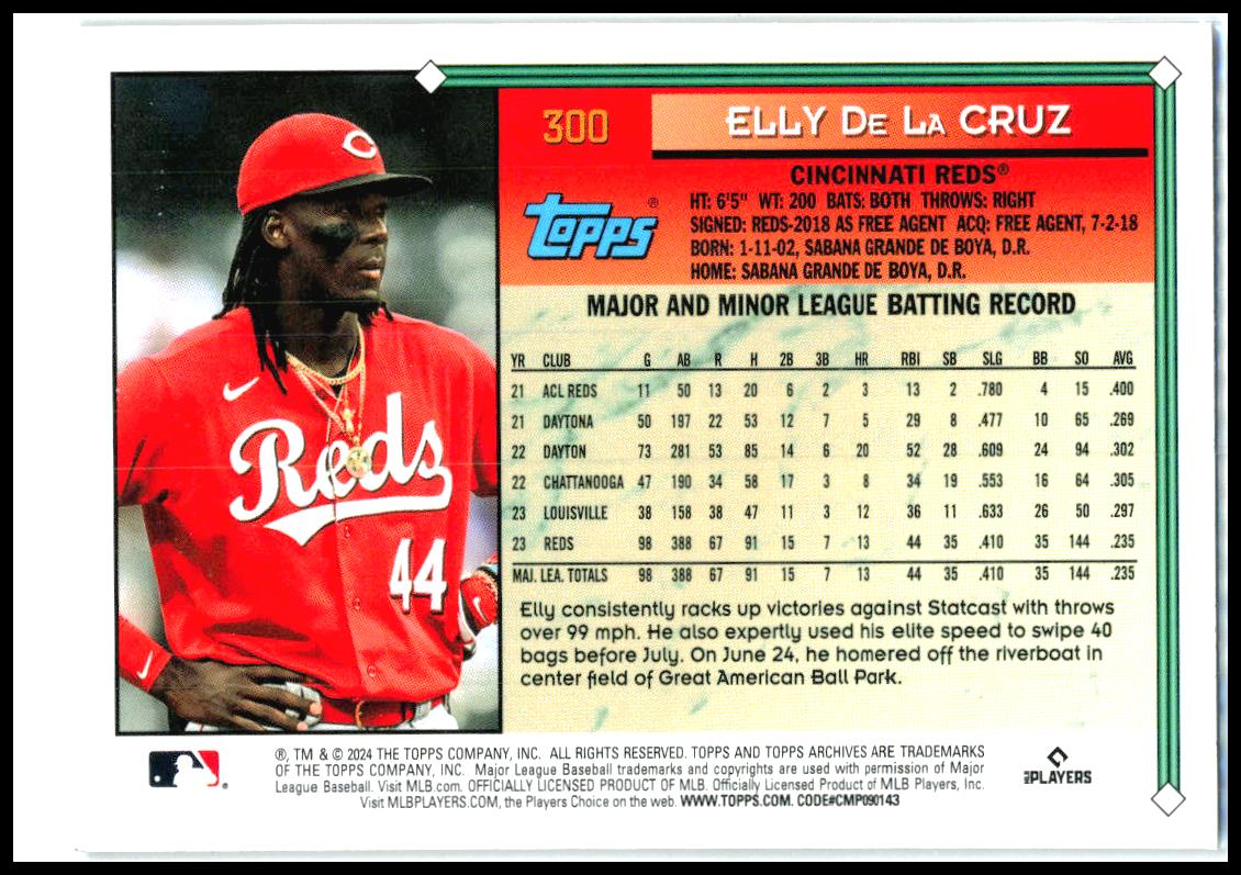 2024 Topps Archives Black Foilboard #300 Elly De La Cruz Cincinnati Reds
