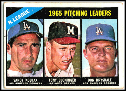 1966 Topps #223 National League 1965 Pitching Leaders Koufax / Drysdale