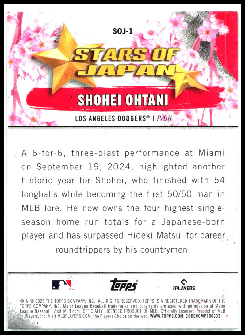 2025 Topps Stars of Japan #SOJ-1 Shohei Ohtani Los Angeles Dodgers