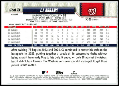 2026 Topps Chrome X-Fractors #243 CJ Abrams Washington Nationals