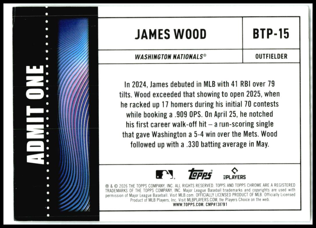 2026 Topps Chrome Big Ticket Players #BTP-15 James Wood Washington Nationals