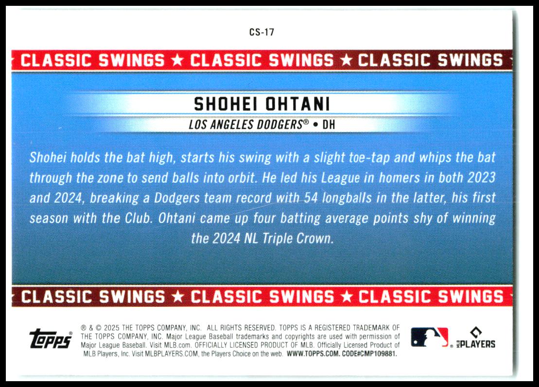2025 Topps All-Star Game Classic Swings #CS-17 Shohei Ohtani Los Angeles Dodgers