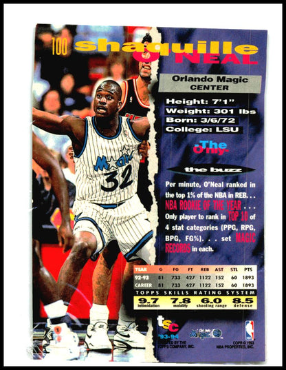 1993-94 Stadium Club #100 Shaquille O'Neal Orlando Magic