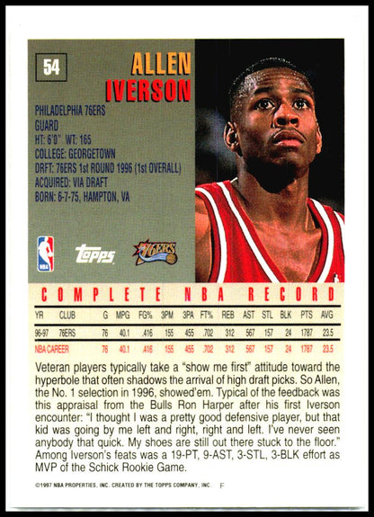 1997-98 Topps #54 Allen Iverson Philadelphia 76ers