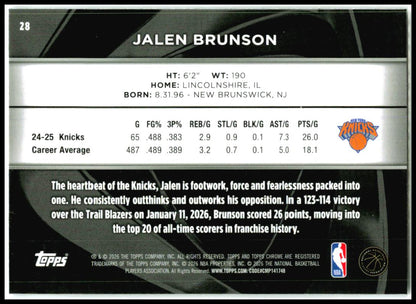 2025-26 Topps Chrome Black #28 Jalen Brunson New York Knicks