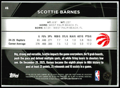 2025-26 Topps Chrome Black #46 Scottie Barnes Toronto Raptors