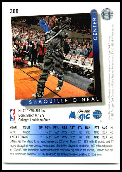 1993-94 Uper Deck #300 Shaquille O'Neal Orlando Magic