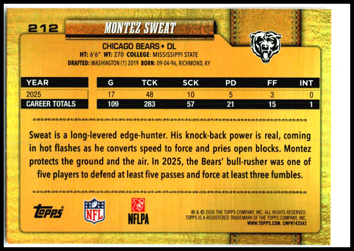 2026 Topps Flagship Golden Mirror Variations #212 Montez Sweat Chicago Bears