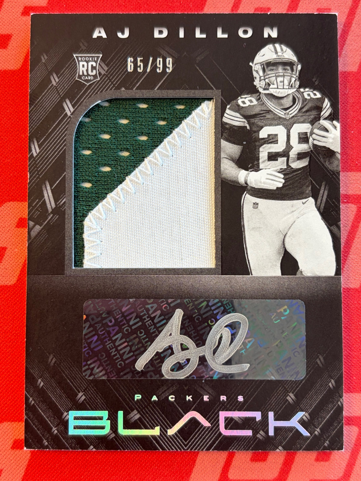 2020 Black Auto and Relic /99 #222 AJ Dillon RC AU Packers