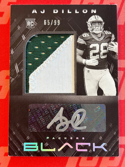 2020 Black Auto and Relic /99 #222 AJ Dillon RC AU Packers