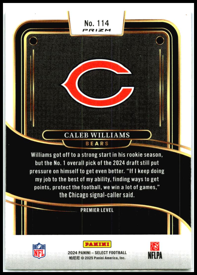 2024 Panini Select Black & Blue Prizm Shock #114 Caleb Williams RC Chicago Bears