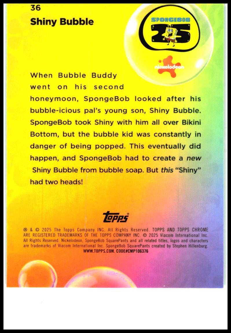 2025 Topps Chrome SpongeBob SquarePants Kelp Green #36 Shiny Bubble