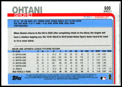 2019 Topps #600 Shohei Ohtani Los Angeles Angels