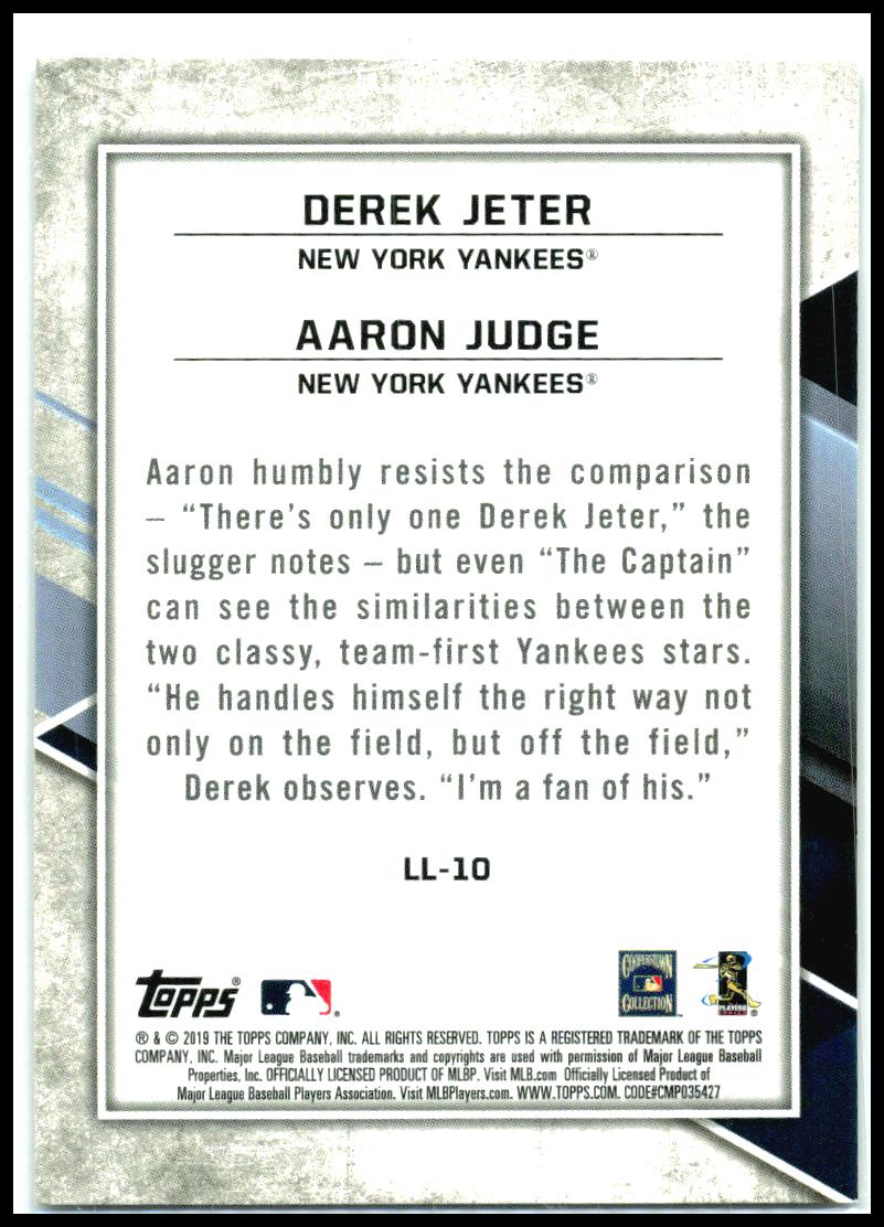 2019 Topps Fire Lasting Legacies #LL-10 Aaron Judge / Derek Jeter Yankees
