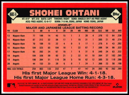 2021 Topps Chrome 1986 Topps 35th Anniversary #86BC-9 Shohei Ohtani Angels