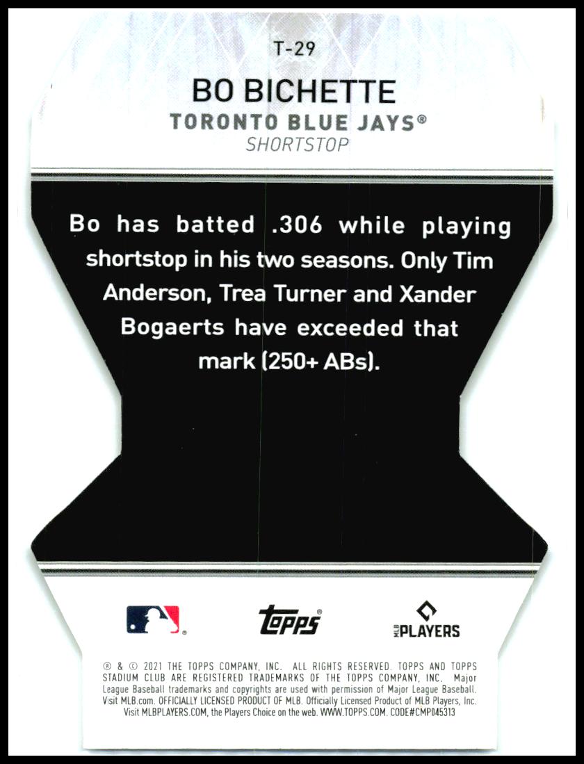 2021 Stadium Club Triumvirates #T-29 Bo Bichette Toronto Blue Jays