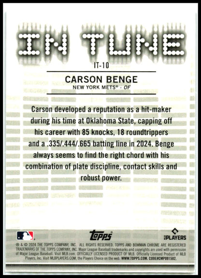 2024 Bowman Draft In Tune #IT-10 Carson Benge New York Mets