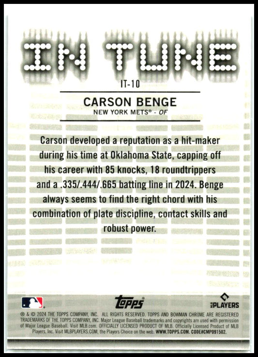 2024 Bowman Draft In Tune #IT-10 Carson Benge New York Mets