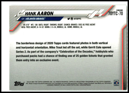 2021 Topps 70 Years of Topps Chrome #70YTC-70 Hank Aaron Atlanta Braves