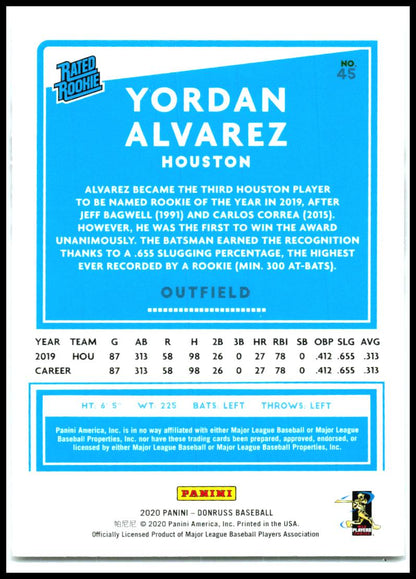 2020 Donruss #45 Yordan Alvarez RC Houston Astros