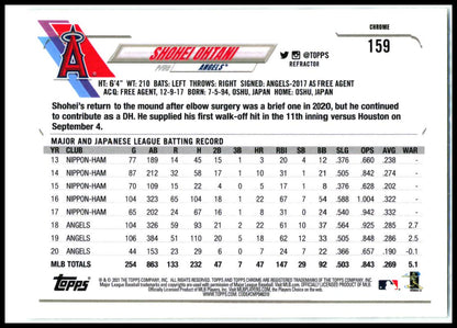 2021 Topps Chrome Refractor #159 Shohei Ohtani Los Angeles Angels