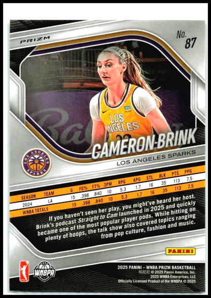 2025 Panini Prizm WNBA Green Prizms #87 Cameron Brink Los Angeles Sparks