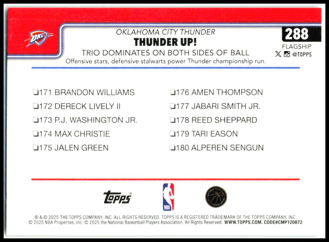 2025-26 Topps Diamante Gold #288 Thunder Up! Oklahoma City Thunder