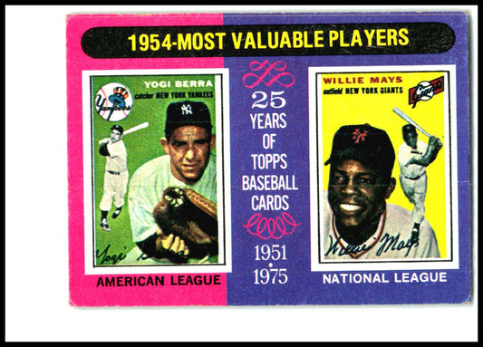 1975 Topps Mini #192 1954 MVPs (Yogi Berra / Willie Mays)