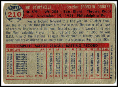 1957 Topps #210 Roy Campanella Brooklyn Dodgers