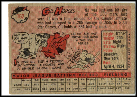 1958 Topps #162 Gil Hodges Los Angeles Dodgers