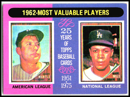 1975 Topps #200 1962 MVPs (Mickey Mantle / Maury Wills)