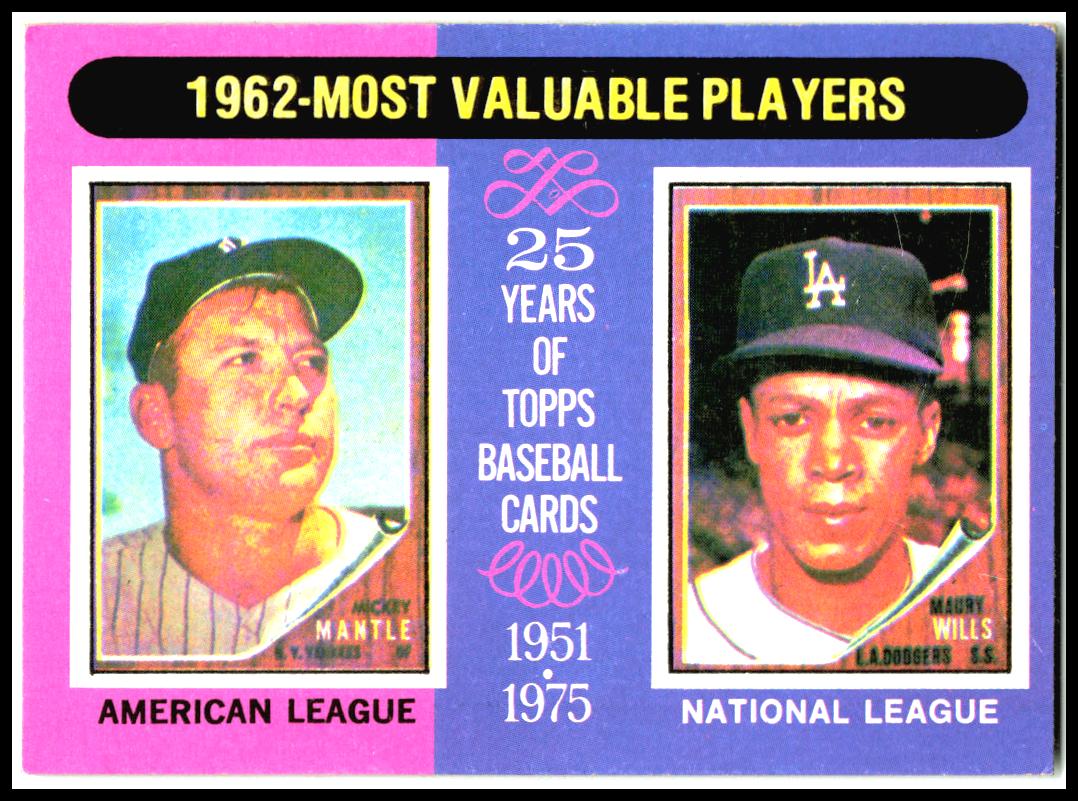 1975 Topps #200 1962 MVPs (Mickey Mantle / Maury Wills)