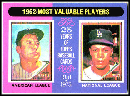 1975 Topps #200 1962 MVPs (Mickey Mantle / Maury Wills)