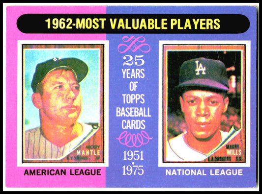 1975 Topps #200 1962 MVPs (Mickey Mantle / Maury Wills)