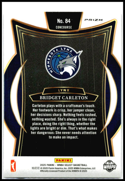 2025 Panini Select WNBA Pink Ice Prizms #84 Bridget Carleton Minnesota Lynx