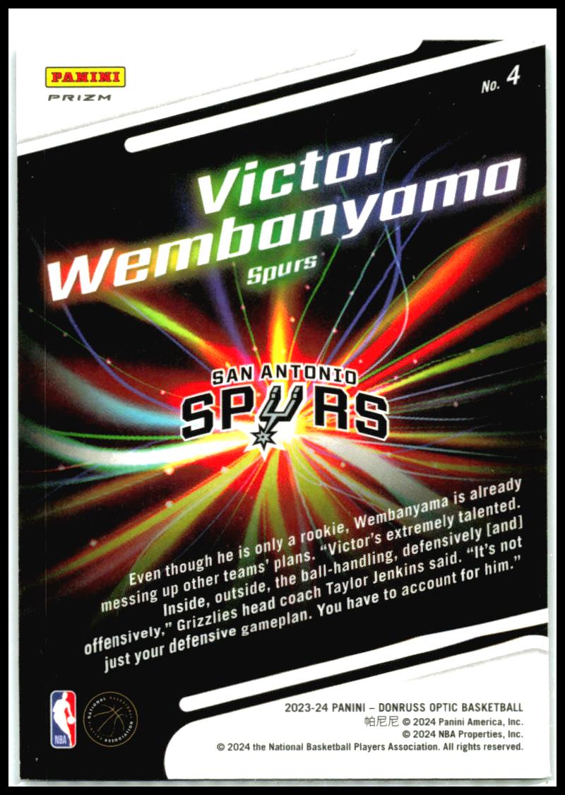 2023-24 Donruss Optic Lights Out Holo Fast Break #4 Victor Wembanyama Spurs