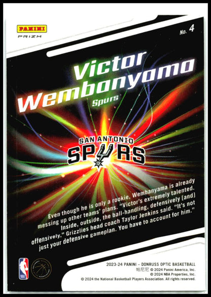 2023-24 Donruss Optic Lights Out Holo Fast Break #4 Victor Wembanyama Spurs